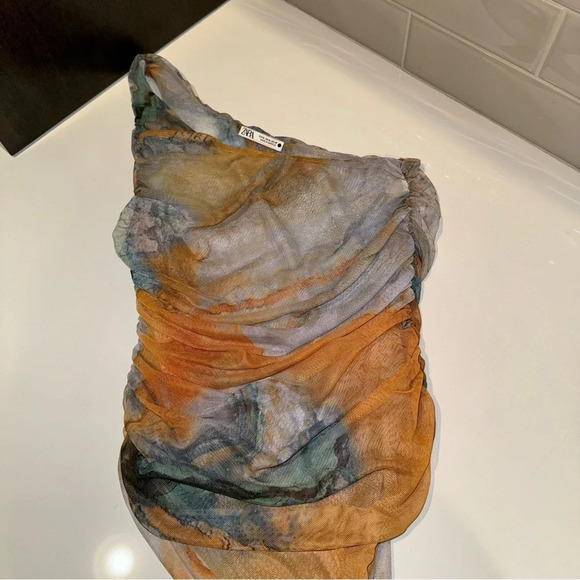 NWOT Zara Mesh Asymmetric Bodysuit - Picture 7 of 9